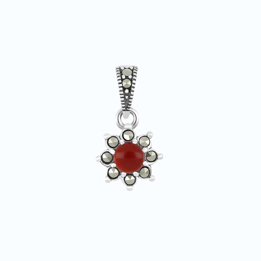 [PND04MAR00RAGA555] Sterling Silver 925 Pendant Embedded With Natural Aqiq And Marcasite Stones