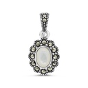 Sterling Silver 925 Pendant Embedded With Natural White Shell And Marcasite Stones