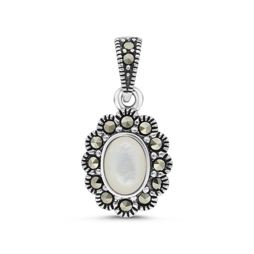 [PND04MAR00MOPA556] Sterling Silver 925 Pendant Embedded With Natural White Shell And Marcasite Stones