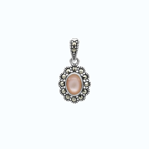 [PND04MAR00PNKA556] Sterling Silver 925 Pendant Embedded With Natural Pink Shell And Marcasite Stones