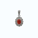 Sterling Silver 925 Pendant Embedded With Natural Aqiq And Marcasite Stones