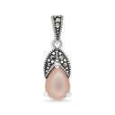 Sterling Silver 925 Pendant Embedded With Natural Pink Shell And Marcasite Stones