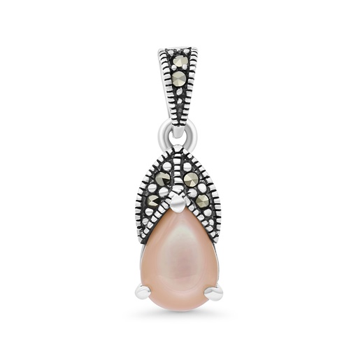 [PND04MAR00PNKA418] Sterling Silver 925 Pendant Embedded With Natural Pink Shell And Marcasite Stones