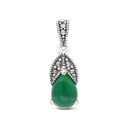 Sterling Silver 925 Pendant Embedded With Natural Green Agate And Marcasite Stones