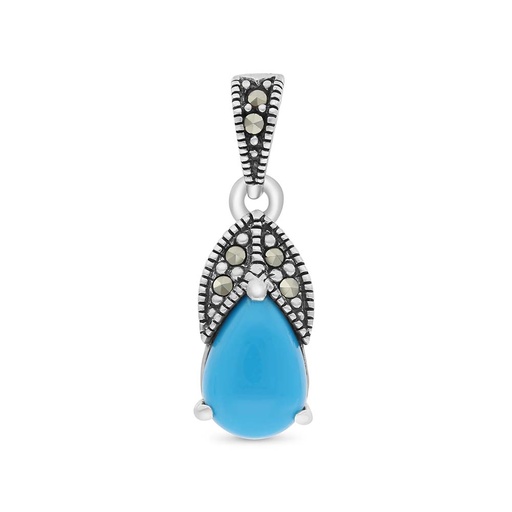 [PND04MAR00TRQA418] Sterling Silver 925 Pendant Embedded With Natural Processed Turquoise And Marcasite Stones