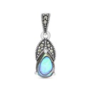 Sterling Silver 925 Pendant Embedded With Natural Blue Shell And Marcasite Stones