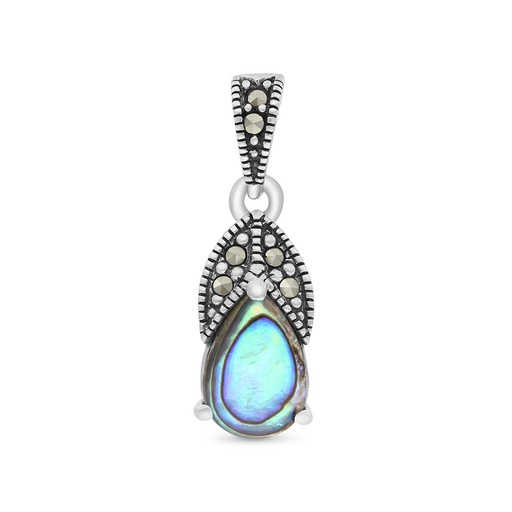 [PND04MAR00ABAA418] Sterling Silver 925 Pendant Embedded With Natural Blue Shell And Marcasite Stones
