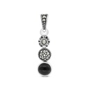 Sterling Silver 925 Pendant Embedded With Natural Black Agate And Marcasite Stones