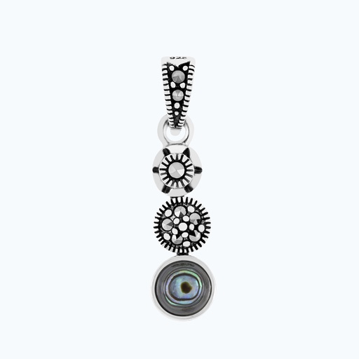 [PND04MAR00ABAA557] Sterling Silver 925 Pendant Embedded With Natural Blue Shell And Marcasite Stones