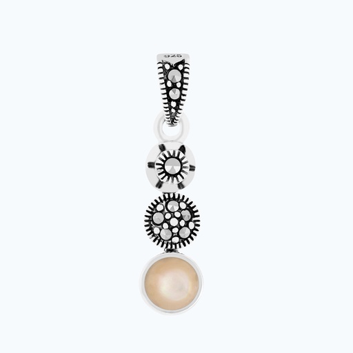 [PND04MAR00PNKA557] Sterling Silver 925 Pendant Embedded With Natural Pink Shell And Marcasite Stones