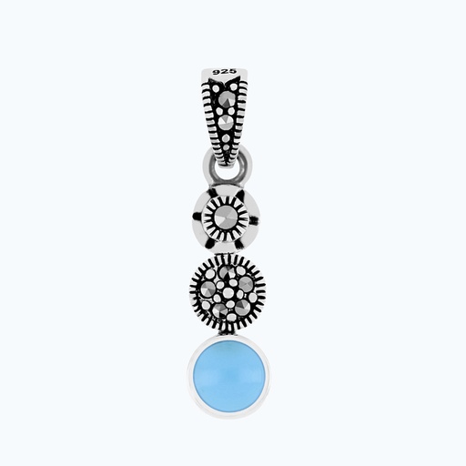 [PND04MAR00TRQA557] Sterling Silver 925 Pendant Embedded With Natural Processed Turquoise And Marcasite Stones