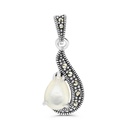 Sterling Silver 925 Pendant Embedded With Natural White Shell And Marcasite Stones