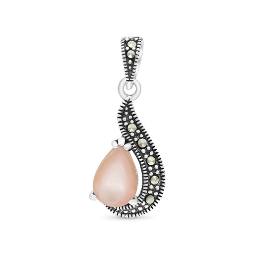 [PND04MAR00PNKA421] Sterling Silver 925 Pendant Embedded With Natural Pink Shell And Marcasite Stones