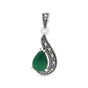 Sterling Silver 925 Pendant Embedded With Natural Green Agate And Marcasite Stones