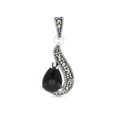 Sterling Silver 925 Pendant Embedded With Natural Black Agate And Marcasite Stones