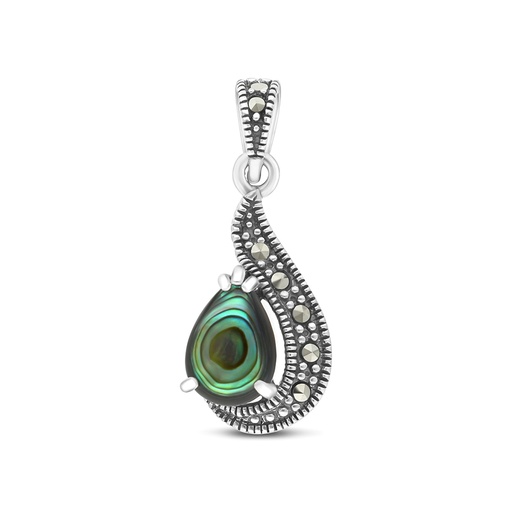 [PND04MAR00ABAA421] Sterling Silver 925 Pendant Embedded With Natural Blue Shell And Marcasite Stones