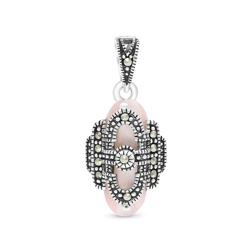 [PND04MAR00PNKA558] Sterling Silver 925 Pendant Embedded With Natural Pink Shell And Marcasite Stones