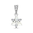 Sterling Silver 925 Pendant Embedded With Natural White Shell And Marcasite Stones