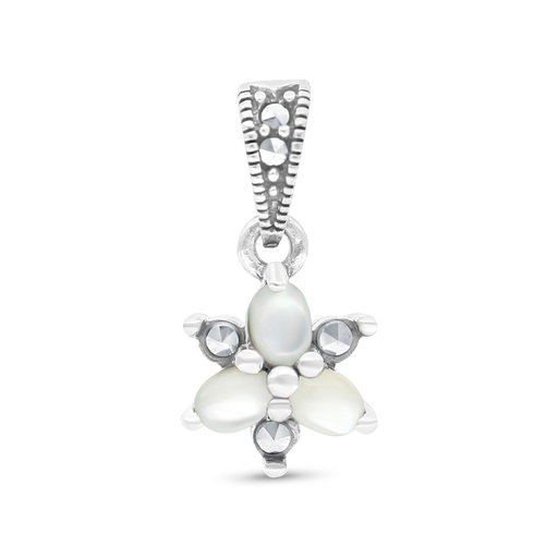 [PND04MAR00MOPA559] Sterling Silver 925 Pendant Embedded With Natural White Shell And Marcasite Stones