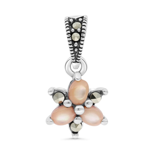 [PND04MAR00PNKA559] Sterling Silver 925 Pendant Embedded With Natural Pink Shell And Marcasite Stones