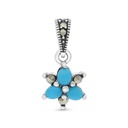 Sterling Silver 925 Pendant Embedded With Natural Processed Turquoise And Marcasite Stones