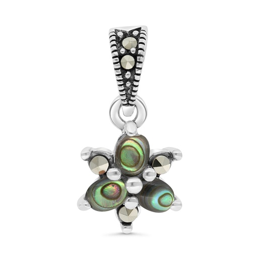 [PND04MAR00ABAA559] Sterling Silver 925 Pendant Embedded With Natural Blue Shell And Marcasite Stones
