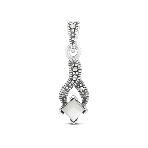 [PND04MAR00MOPA422] Sterling Silver 925 Pendant Embedded With Natural White Shell And Marcasite Stones