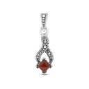 Sterling Silver 925 Pendant Embedded With Natural Aqiq And Marcasite Stones