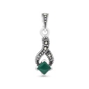 Sterling Silver 925 Pendant Embedded With Natural Green Agate And Marcasite Stones