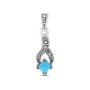 Sterling Silver 925 Pendant Embedded With Natural Processed Turquoise And Marcasite Stones