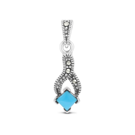 [PND04MAR00TRQA422] Sterling Silver 925 Pendant Embedded With Natural Processed Turquoise And Marcasite Stones