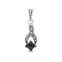 Sterling Silver 925 Pendant Embedded With Natural Black Agate And Marcasite Stones