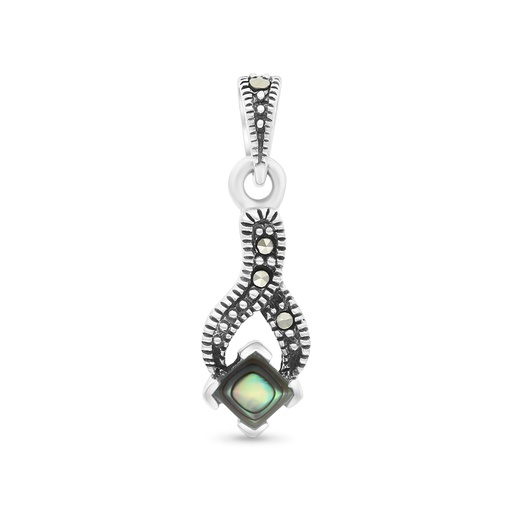 [PND04MAR00ABAA422] Sterling Silver 925 Pendant Embedded With Natural Blue Shell And Marcasite Stones