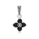 Sterling Silver 925 Pendant Embedded With Natural Black Agate And Marcasite Stones