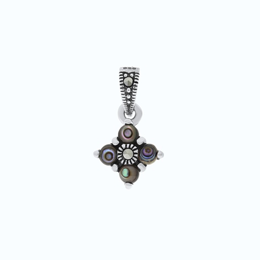 [PND04MAR00ABAA560] Sterling Silver 925 Pendant Embedded With Natural Blue Shell And Marcasite Stones