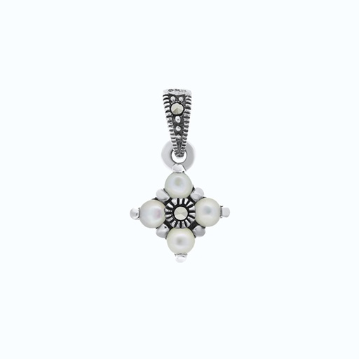 [PND04MAR00MOPA560] Sterling Silver 925 Pendant Embedded With Natural White Shell And Marcasite Stones