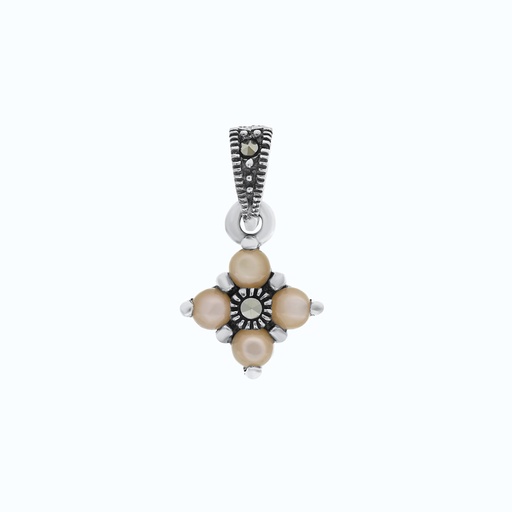 [PND04MAR00PNKA560] Sterling Silver 925 Pendant Embedded With Natural Pink Shell And Marcasite Stones