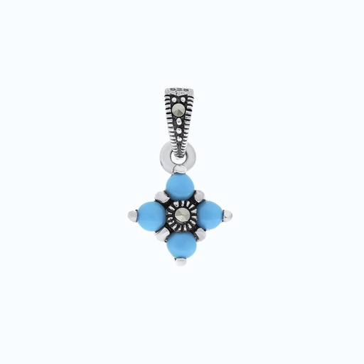 [PND04MAR00TRQA560] Sterling Silver 925 Pendant Embedded With Natural Processed Turquoise And Marcasite Stones