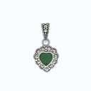 Sterling Silver 925 Pendant Embedded With Natural Green Agate And Marcasite Stones