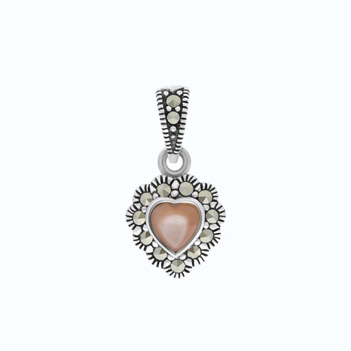 [PND04MAR00PNKA561] Sterling Silver 925 Pendant Embedded With Natural Pink Shell And Marcasite Stones