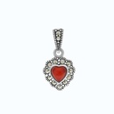 Sterling Silver 925 Pendant Embedded With Natural Aqiq And Marcasite Stones