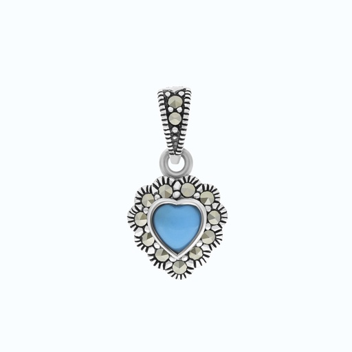[PND04MAR00TRQA561] Sterling Silver 925 Pendant Embedded With Natural Processed Turquoise And Marcasite Stones