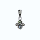 Sterling Silver 925 Pendant Embedded With Natural Blue Shell And Marcasite Stones