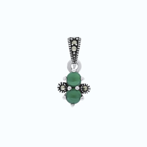 [PND04MAR00GAGA562] Sterling Silver 925 Pendant Embedded With Natural Green Agate And Marcasite Stones