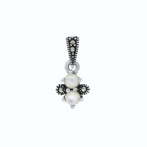 [PND04MAR00MOPA562] Sterling Silver 925 Pendant Embedded With Natural White Shell And Marcasite Stones
