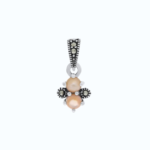 [PND04MAR00PNKA562] Sterling Silver 925 Pendant Embedded With Natural Pink Shell And Marcasite Stones