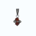 Sterling Silver 925 Pendant Embedded With Natural Aqiq And Marcasite Stones