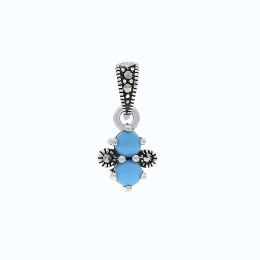 [PND04MAR00TRQA562] Sterling Silver 925 Pendant Embedded With Natural Processed Turquoise And Marcasite Stones