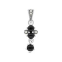 Sterling Silver 925 Pendant Embedded With Natural Black Agate And Marcasite Stones