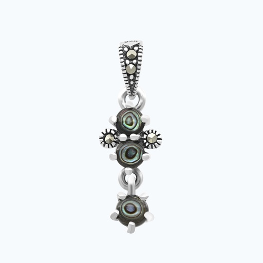[PND04MAR00ABAA563] Sterling Silver 925 Pendant Embedded With Natural Blue Shell And Marcasite Stones